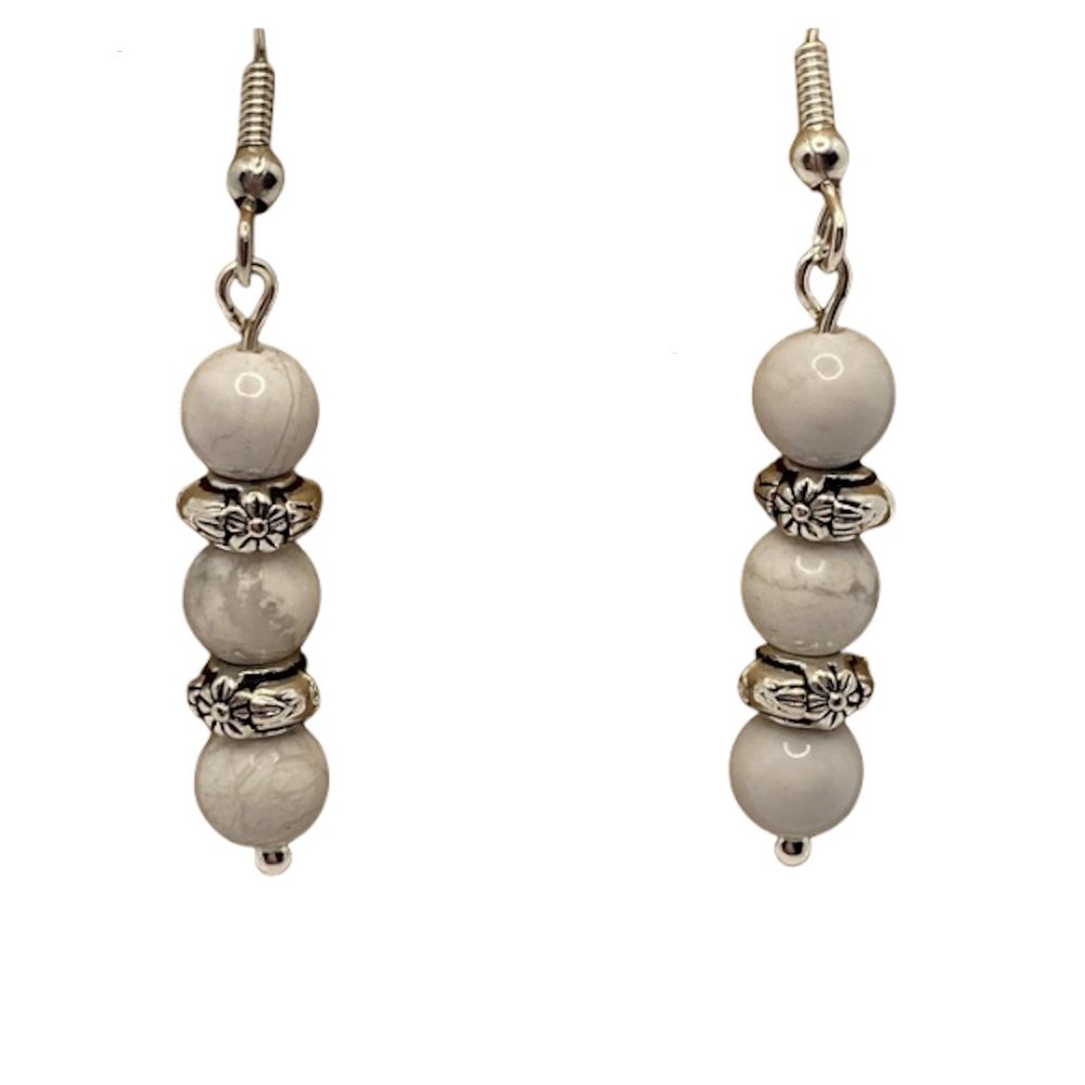 Marble Earrings with Daisy Floral Accents | Medlum Length Drop Earrings